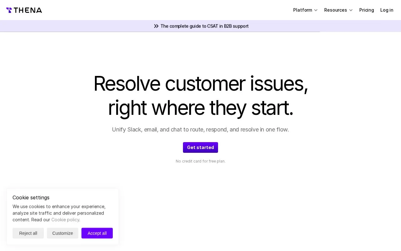 Thena homepage screenshot