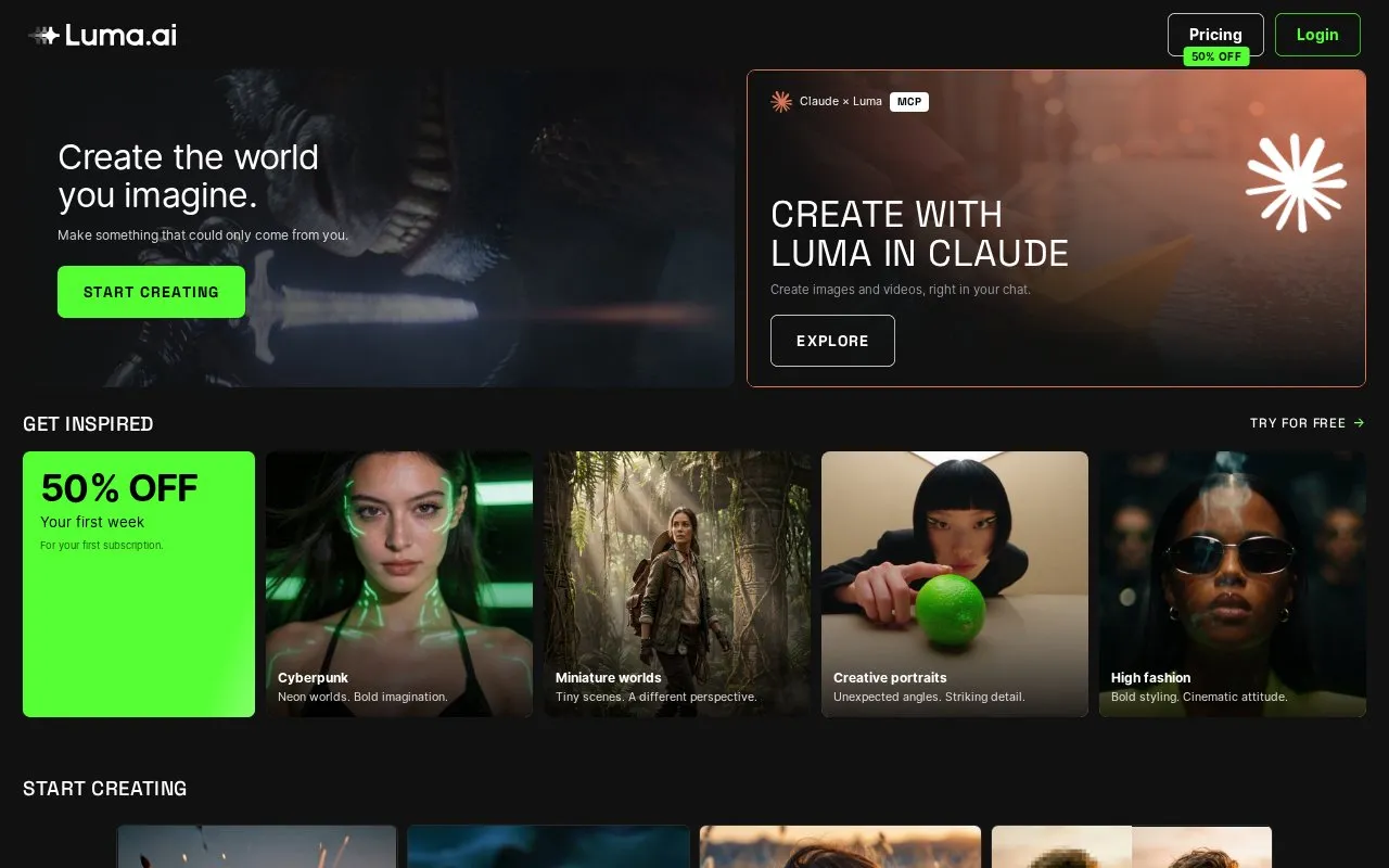 Luma AI homepage screenshot