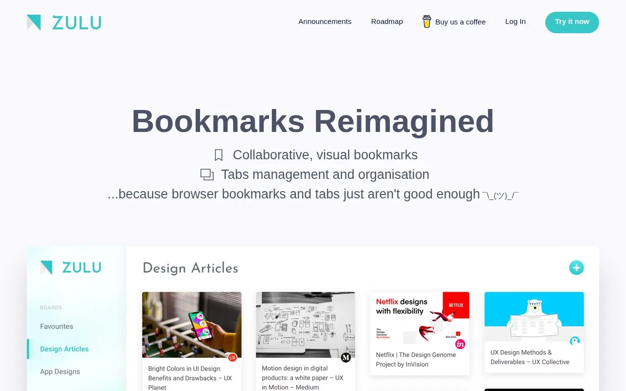 Zulu homepage screenshot