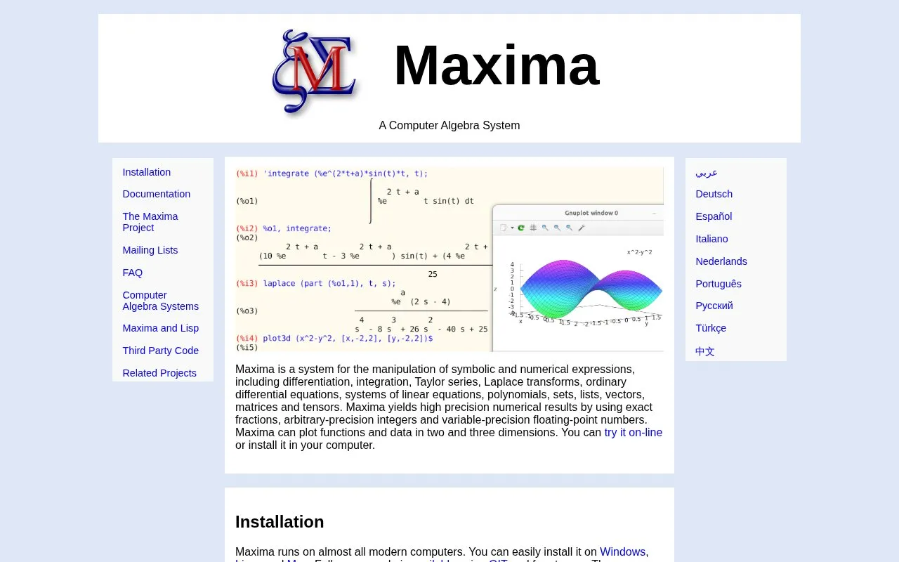 Maxima homepage screenshot