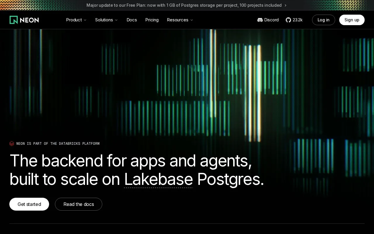 Neon homepage screenshot