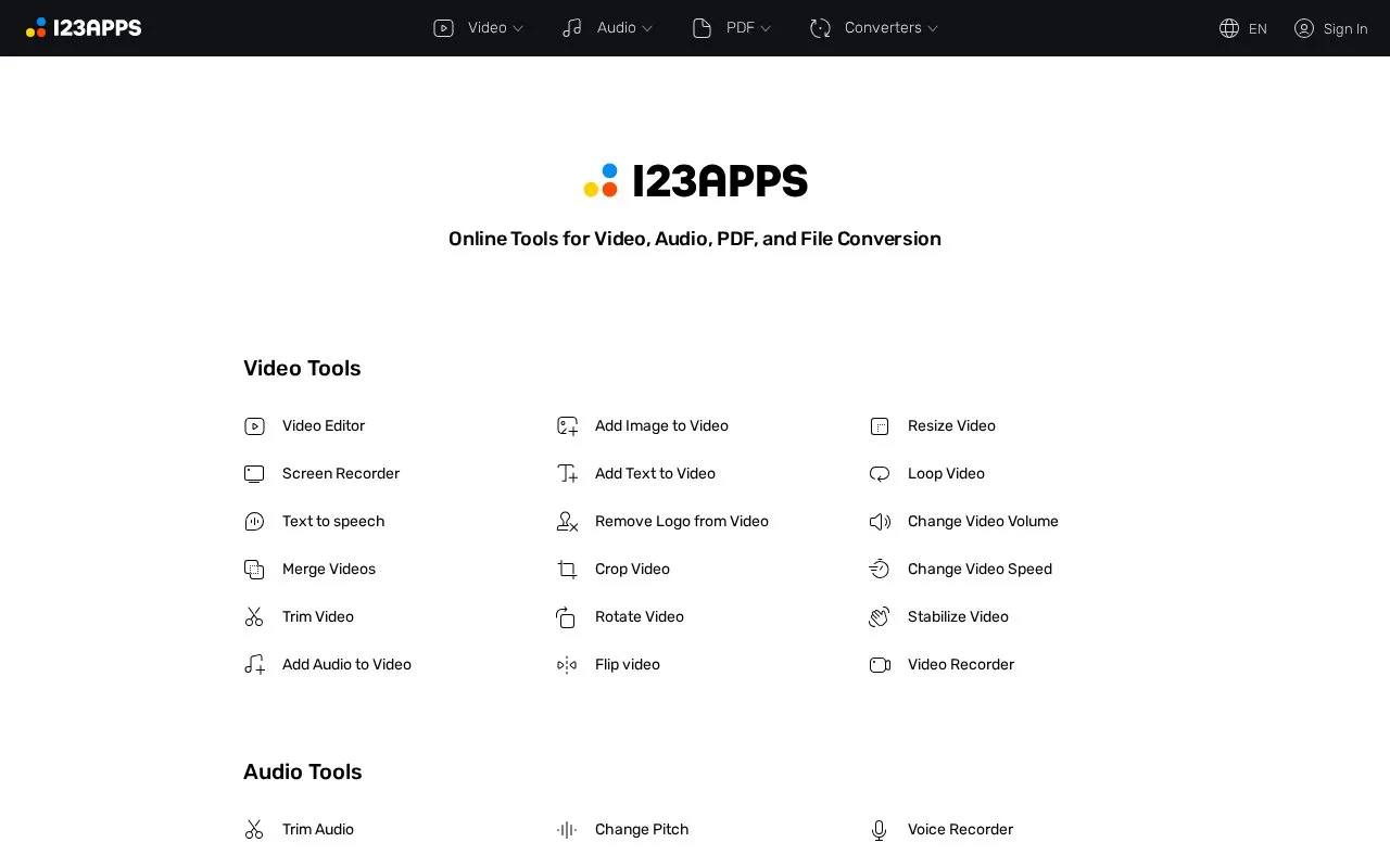123Apps homepage screenshot