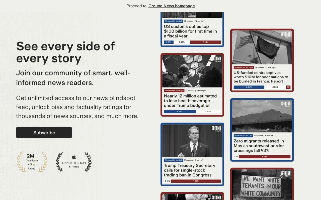 Ground News homepage screenshot