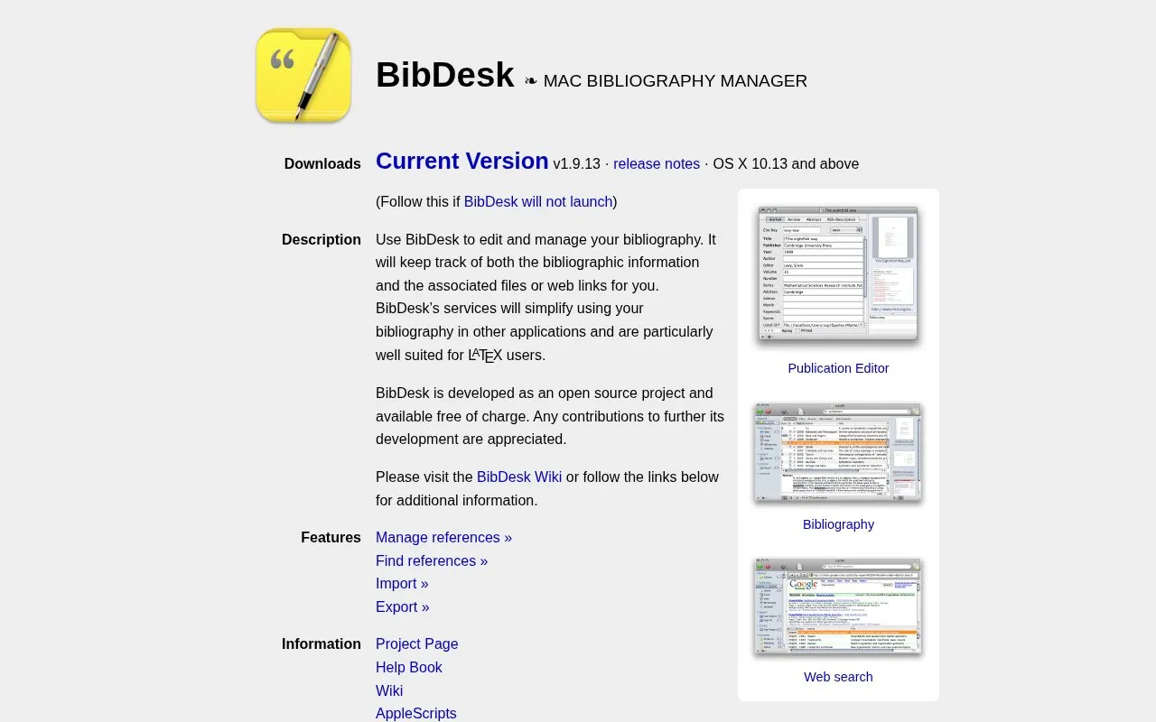 BibDesk homepage screenshot
