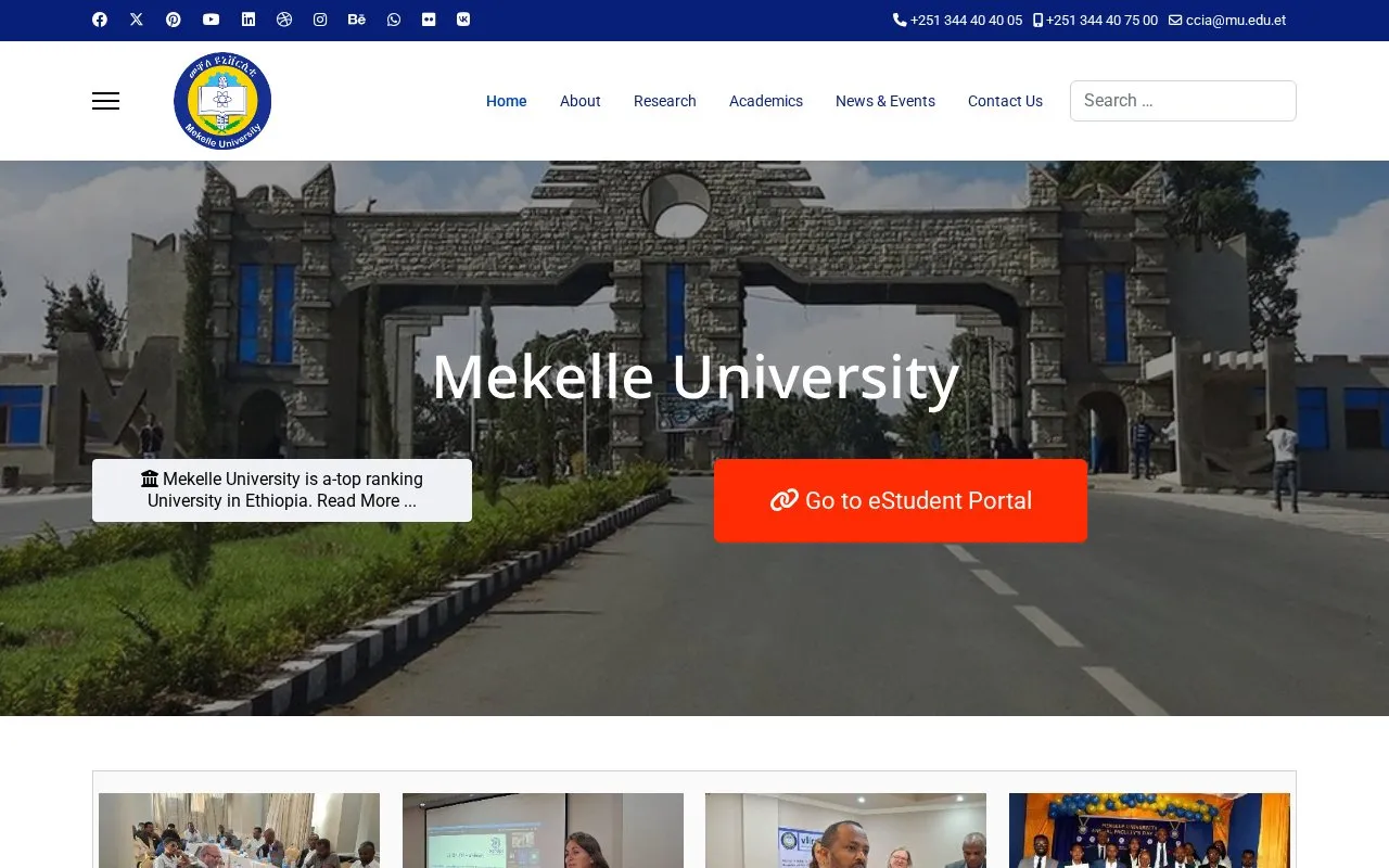 Mekelle University homepage screenshot