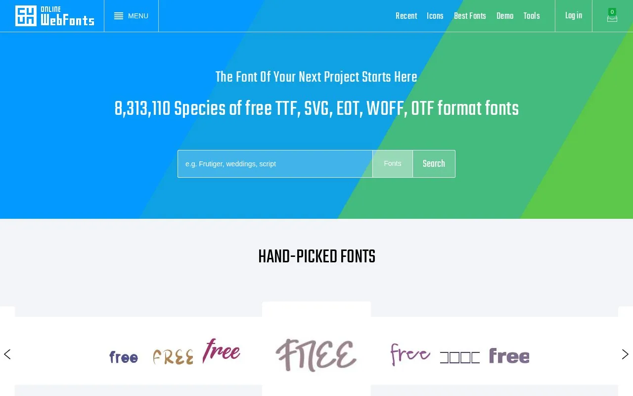 OnlineWebFonts homepage screenshot