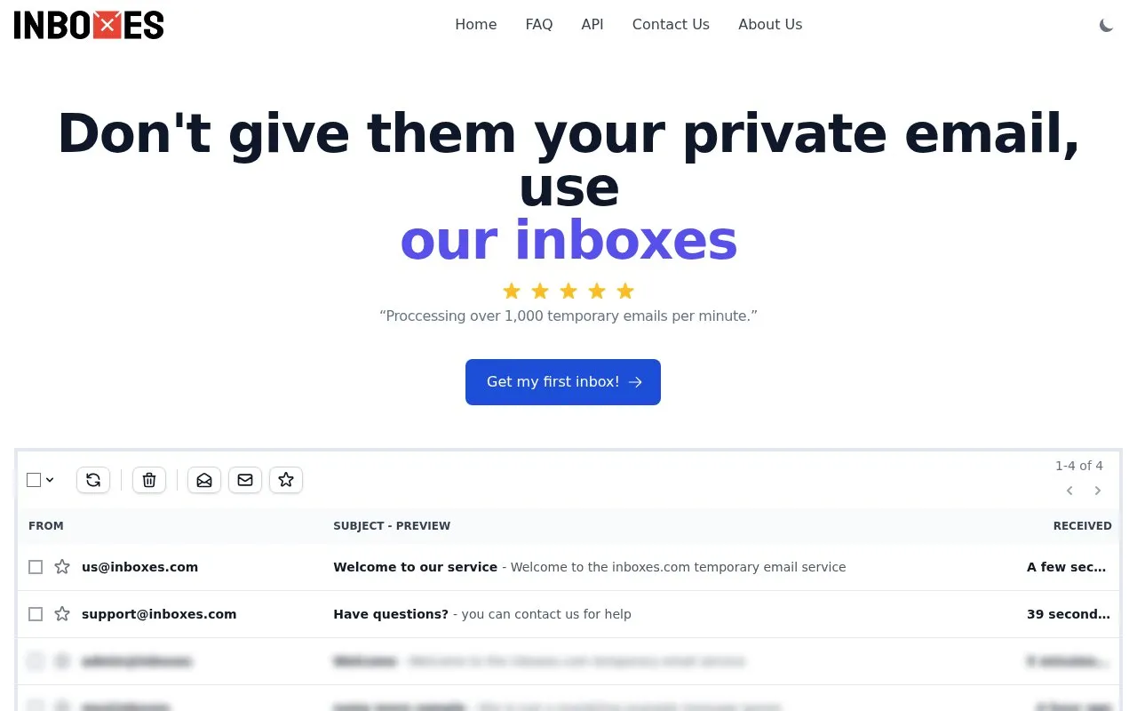 Inboxes homepage screenshot