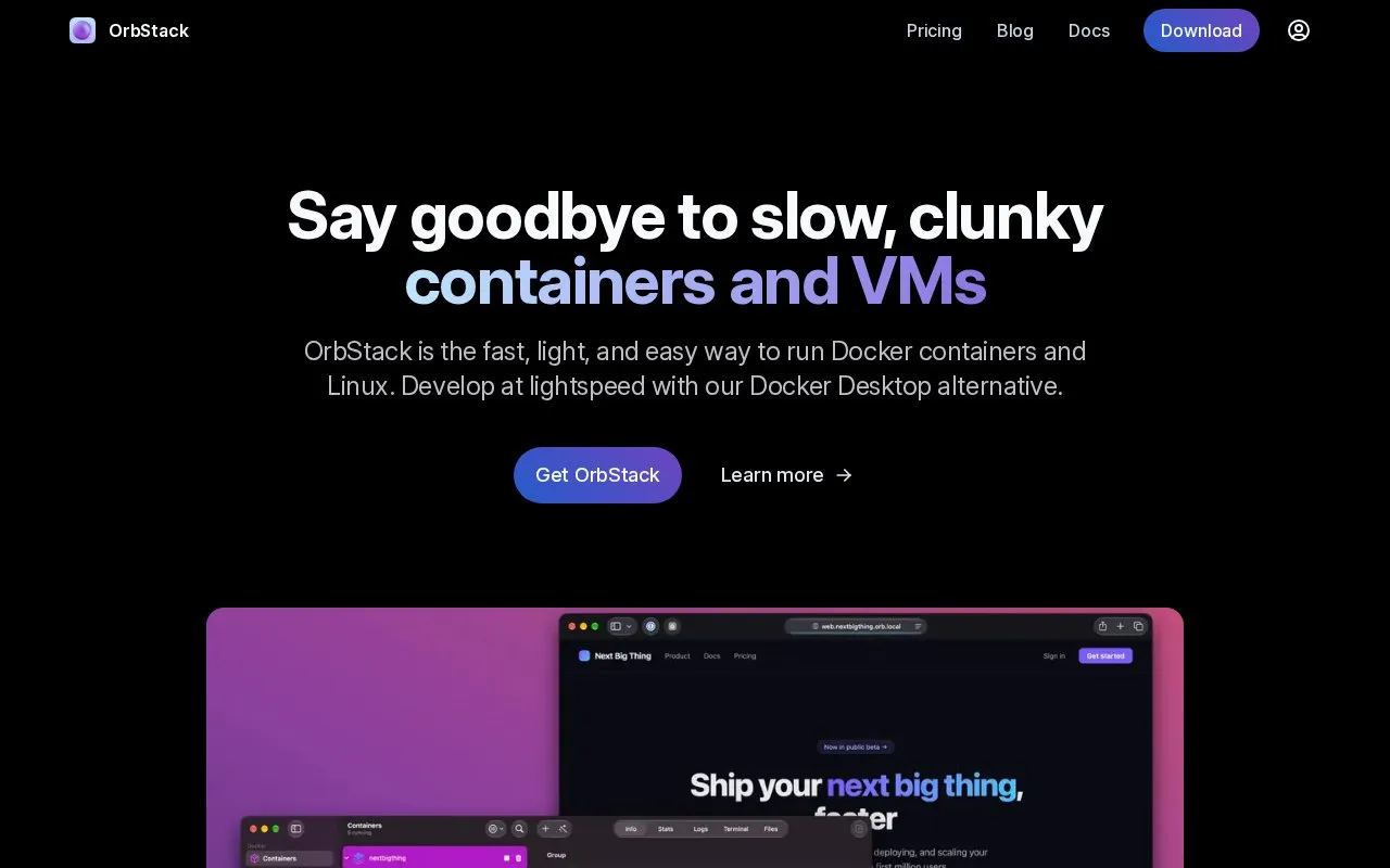 OrbStack homepage screenshot