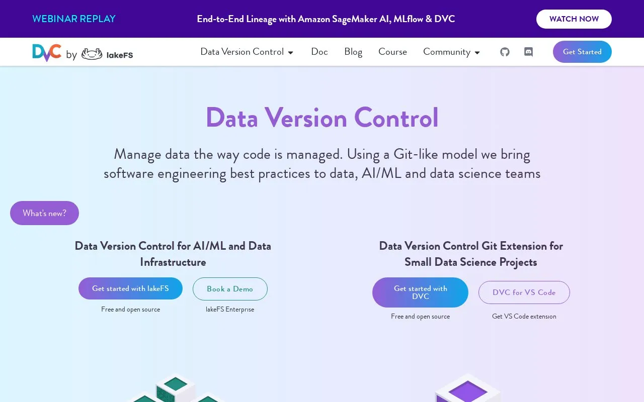 DVC homepage screenshot
