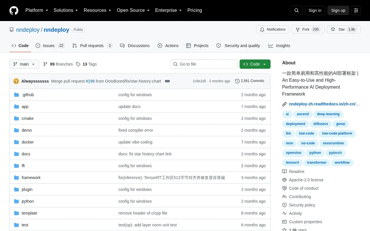 nndeploy homepage screenshot