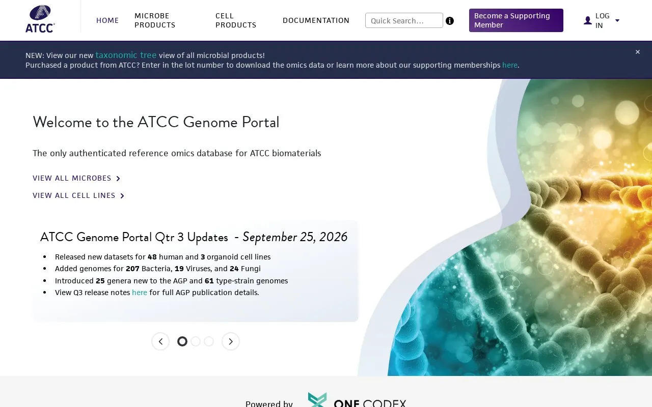 ATCC Genome Portal homepage screenshot