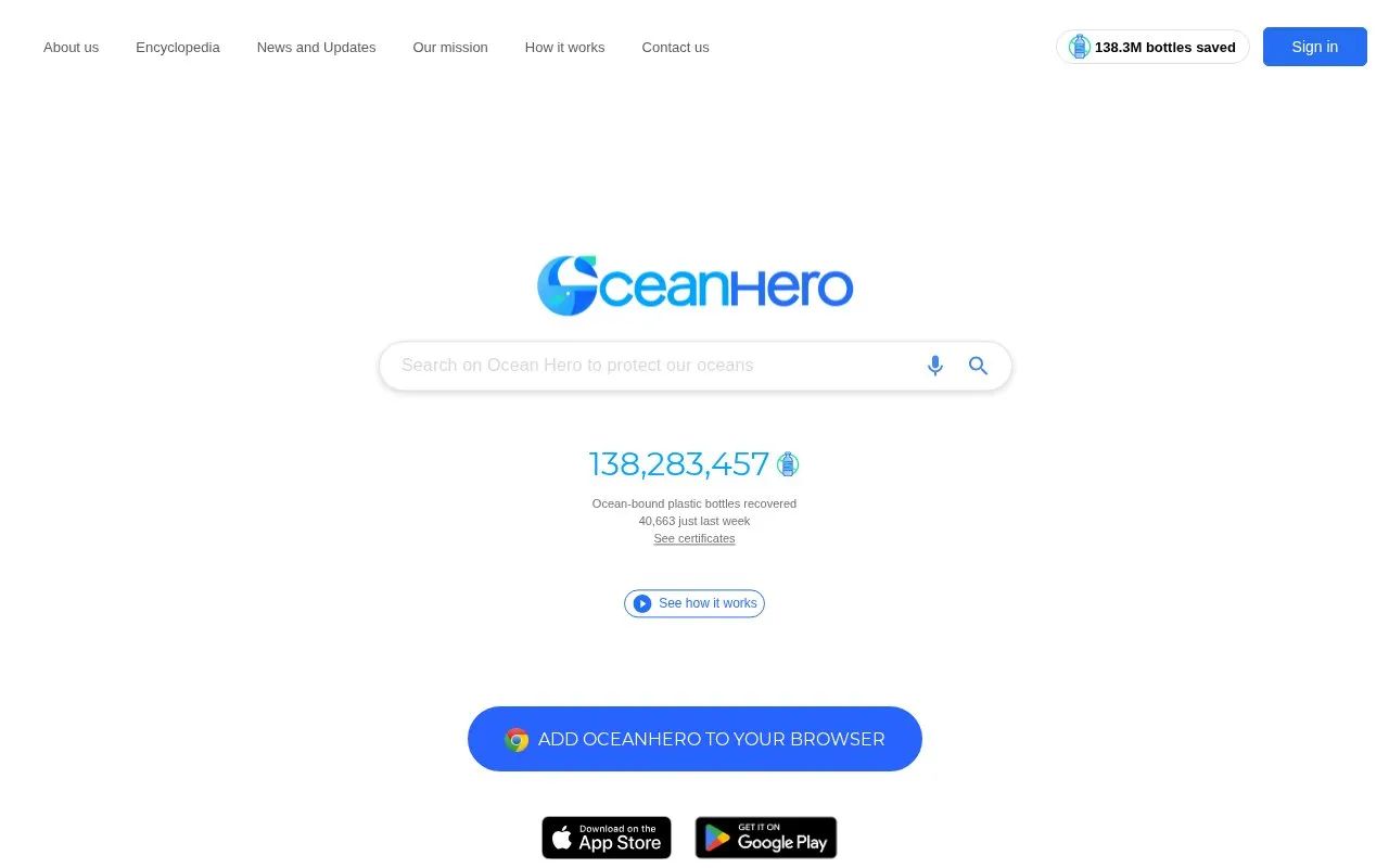 OceanHero homepage screenshot