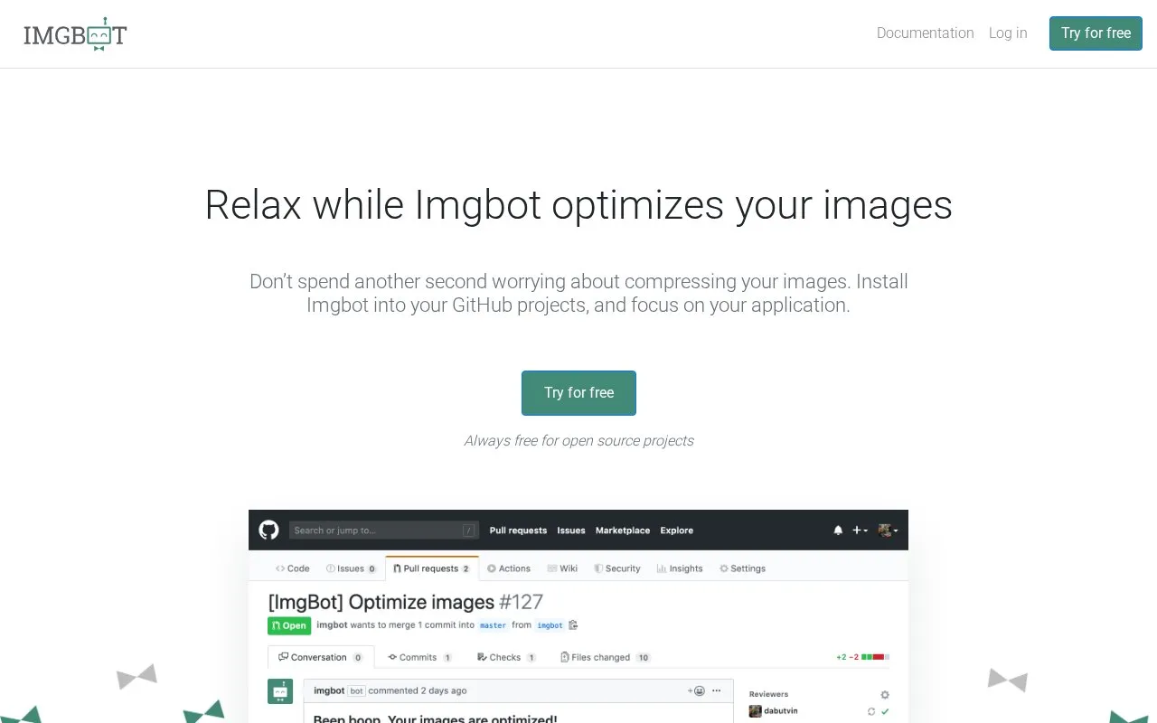 Imgbot homepage screenshot