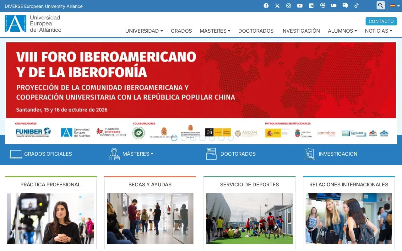 Universidad Europea del Atlántico homepage screenshot