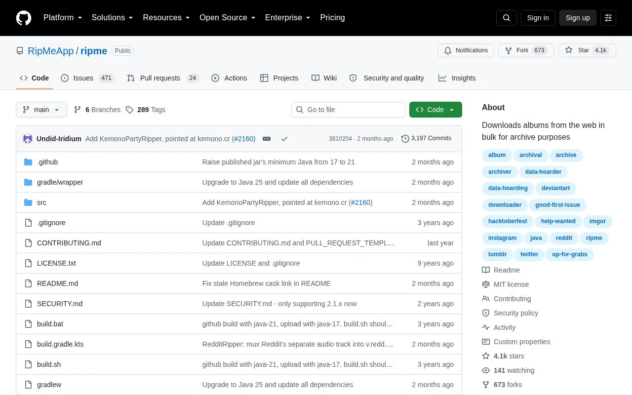 RipMe homepage screenshot