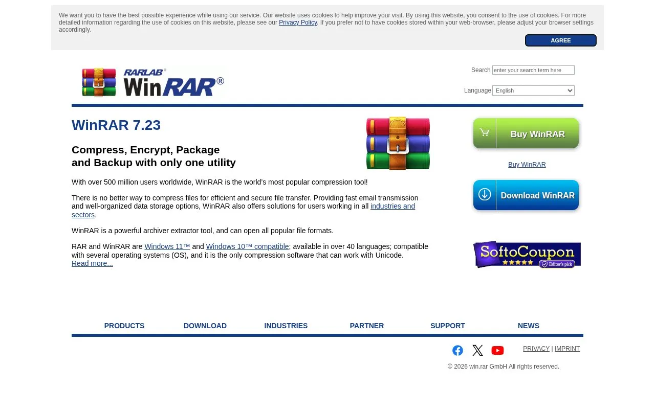 WinRAR homepage screenshot