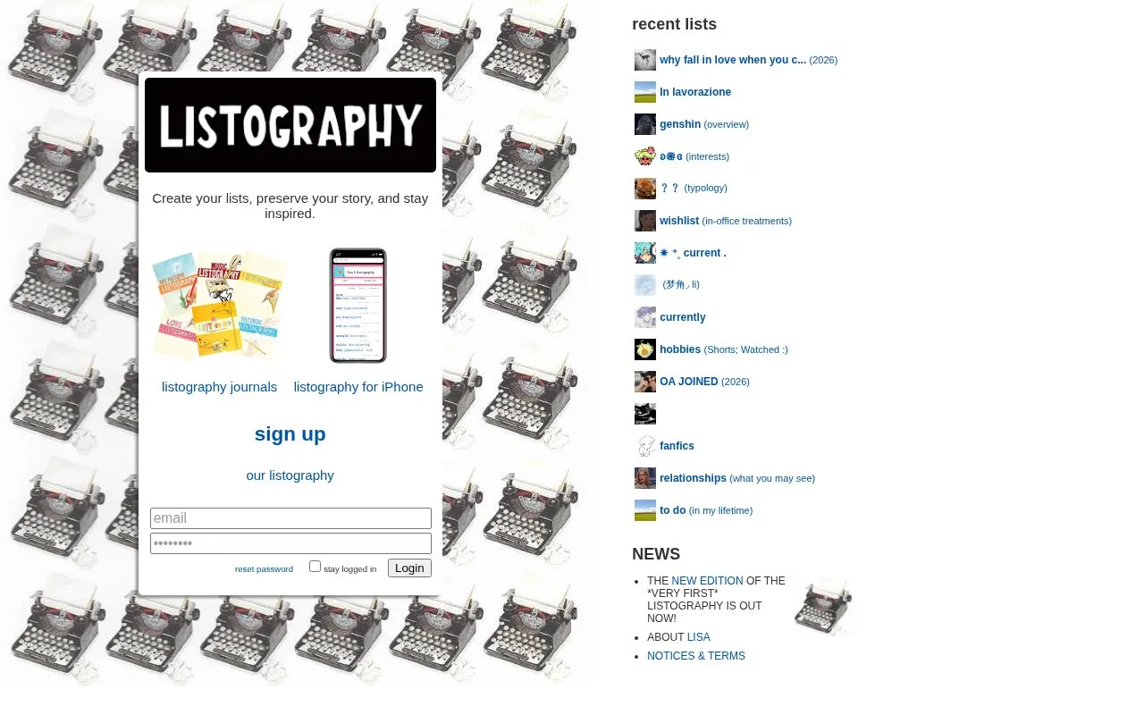 Listography homepage screenshot