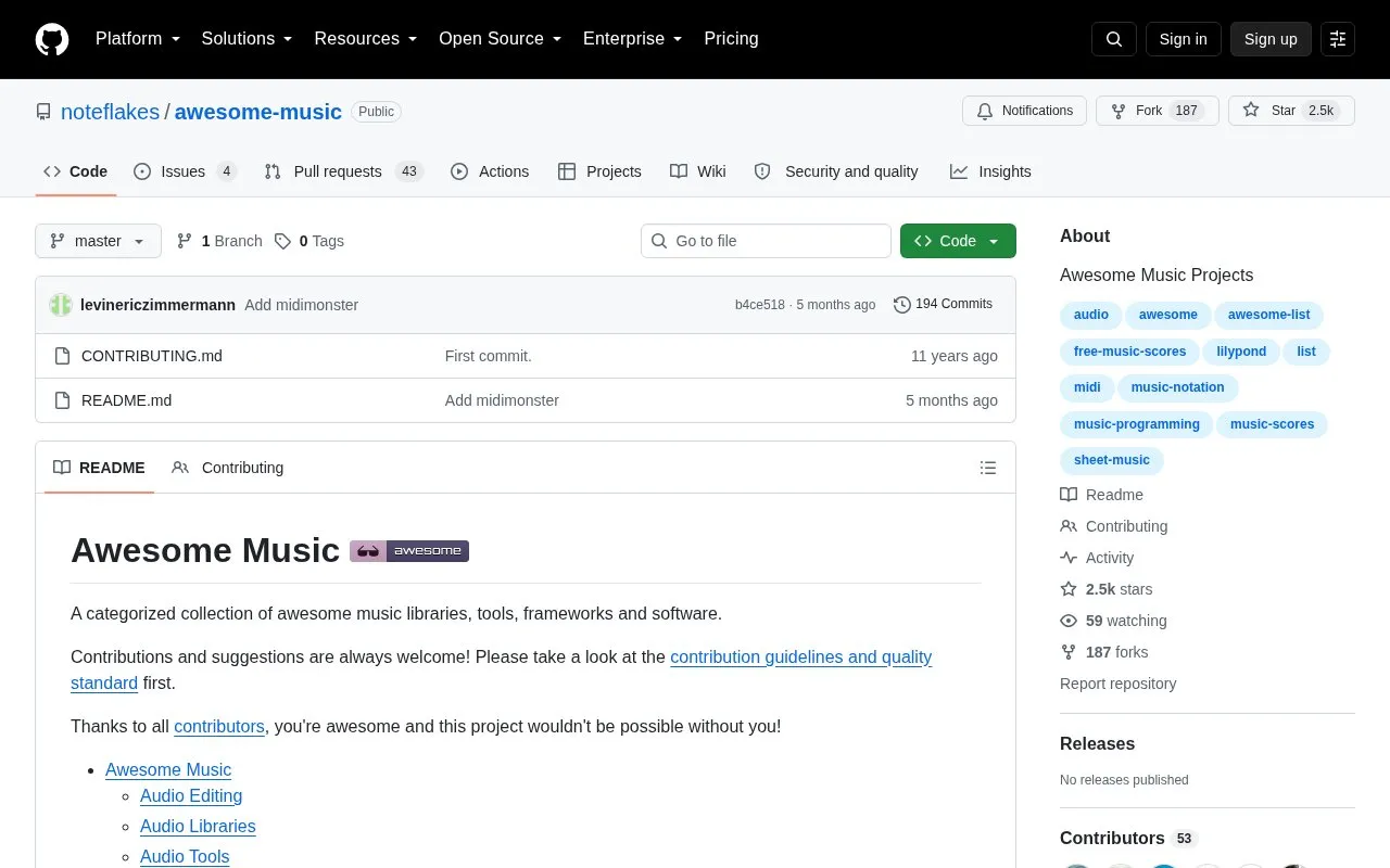 Awesome Music homepage screenshot
