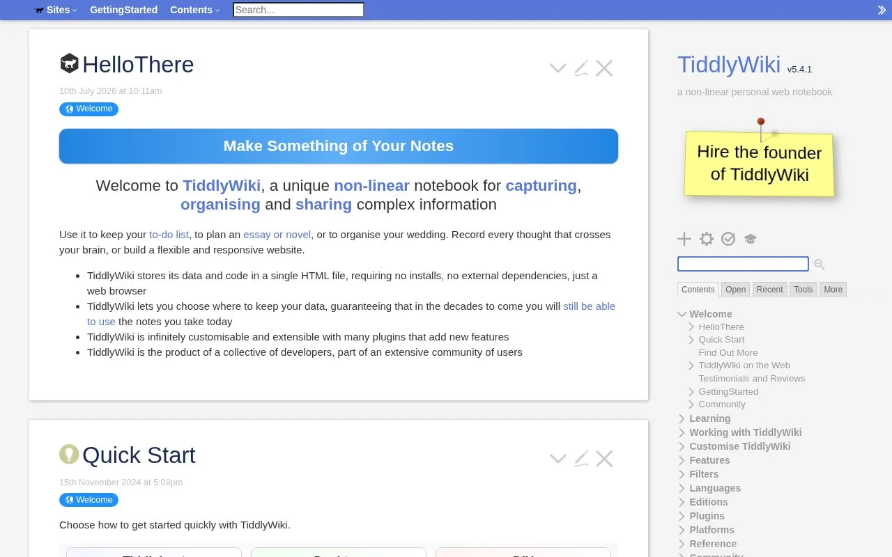 Tiddly homepage screenshot