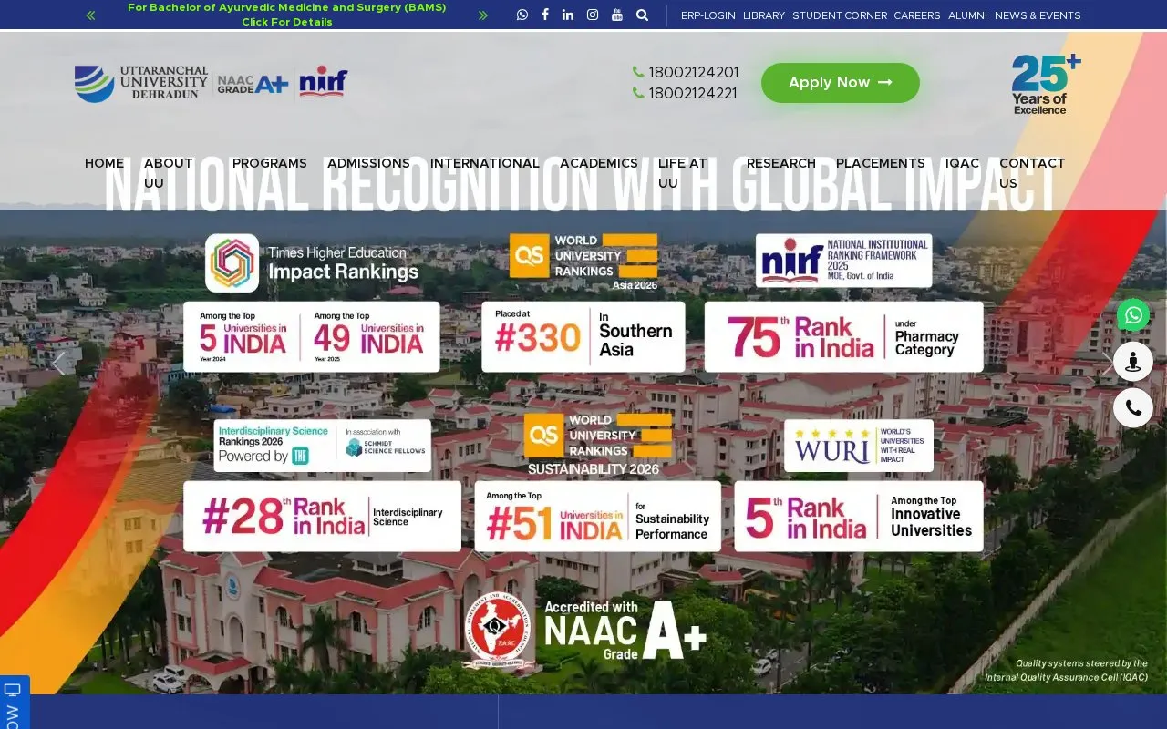 Uttaranchal University homepage screenshot