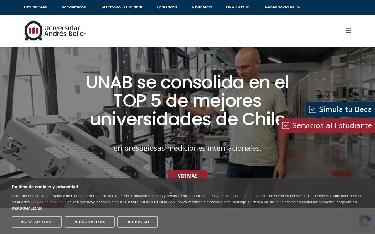 Universidad Andres Bello, Chile homepage screenshot