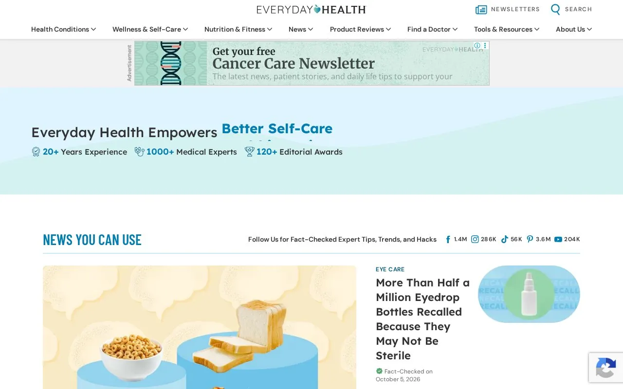 EverydayHealth homepage screenshot
