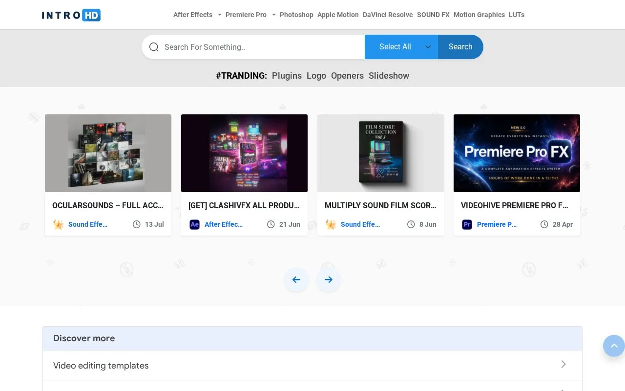 INTRO HD homepage screenshot