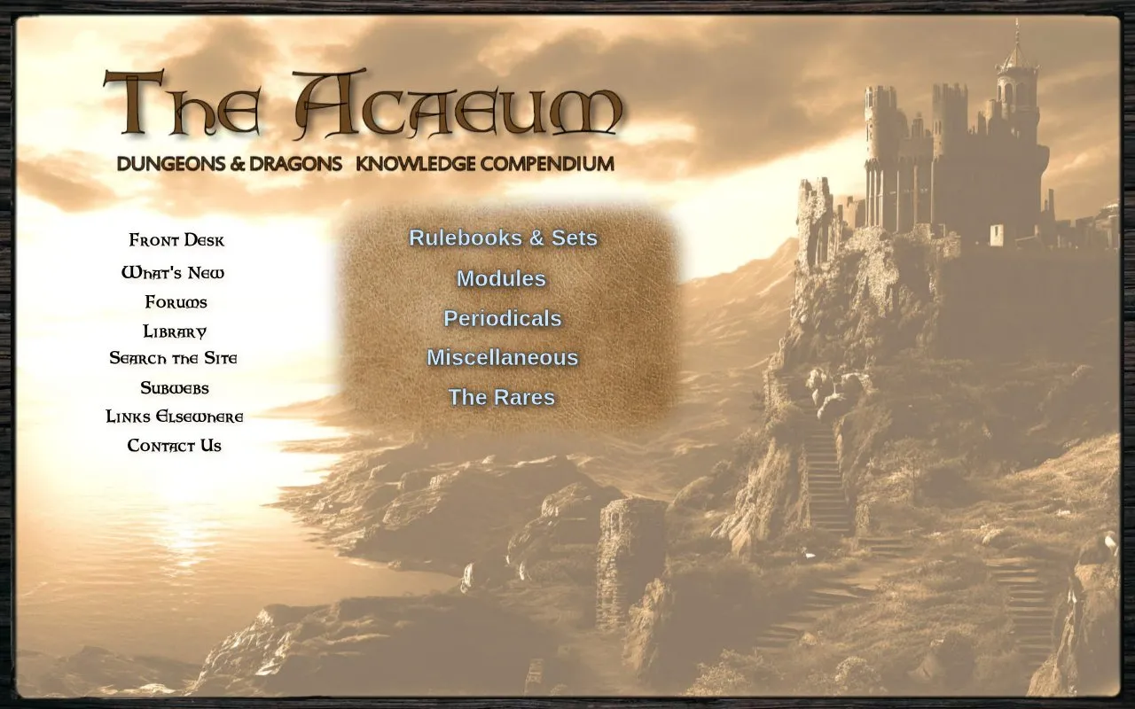 The Acaeum homepage screenshot