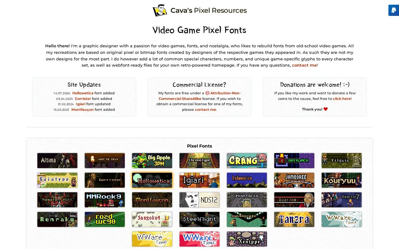 Cava's Pixel Resources homepage screenshot