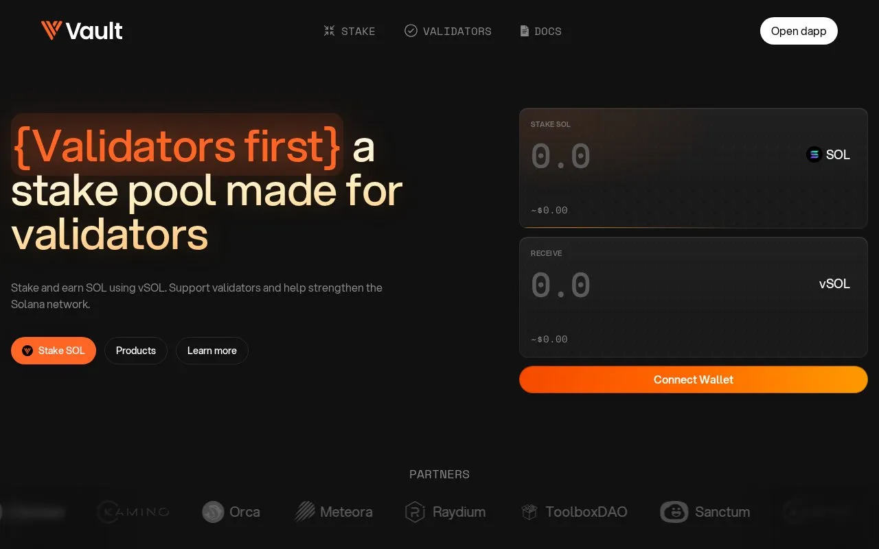 The Vault Liquid Staking homepage screenshot