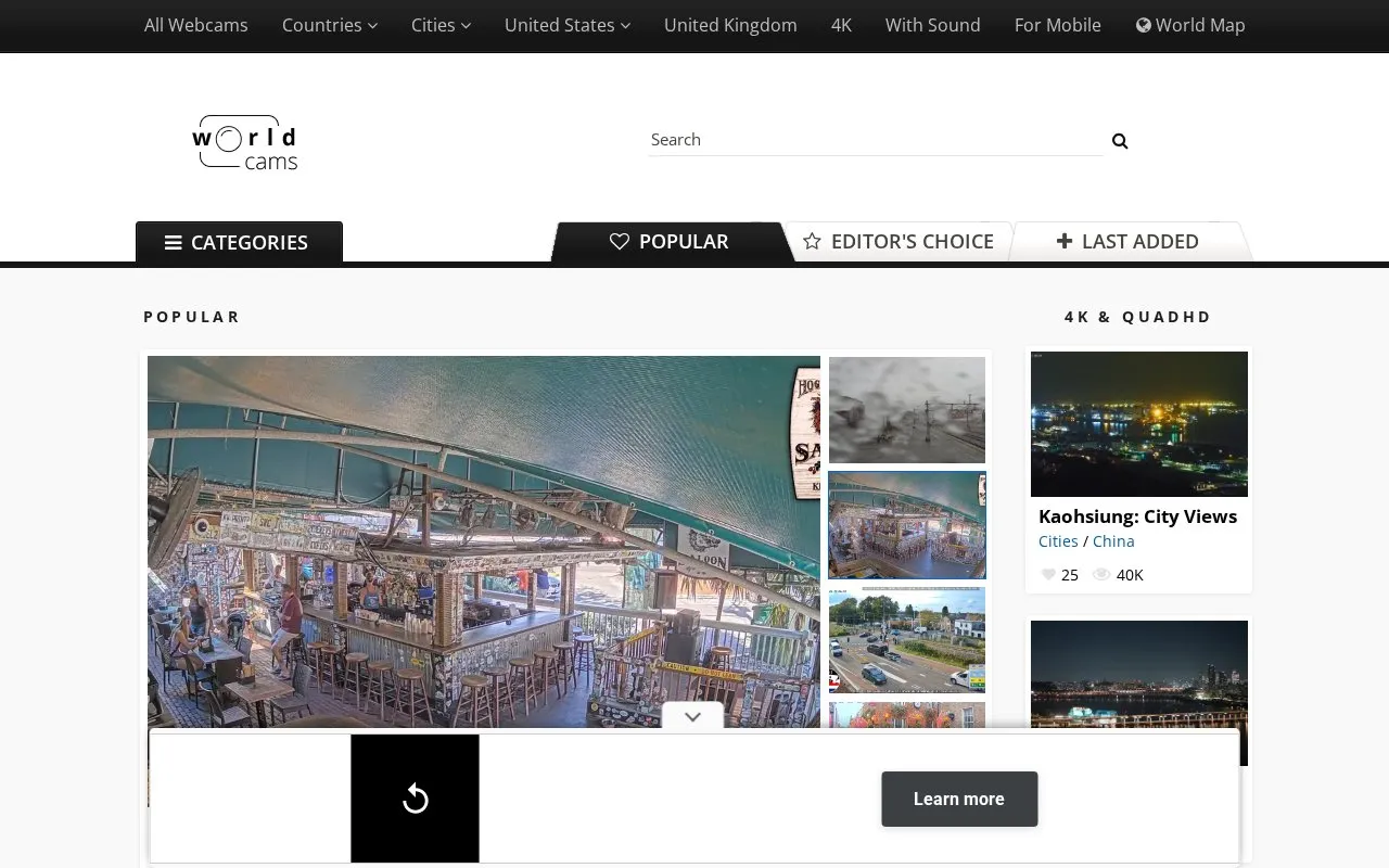 WorldCams homepage screenshot