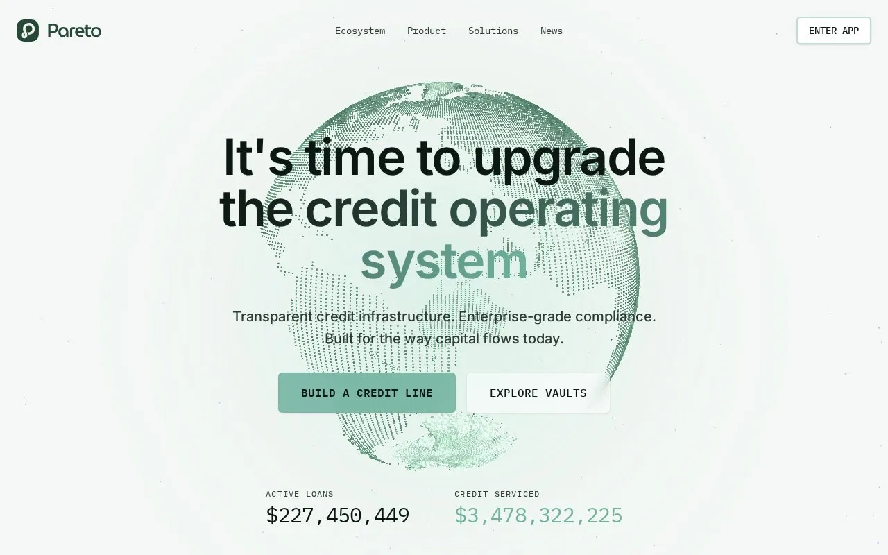 Pareto Credit homepage screenshot