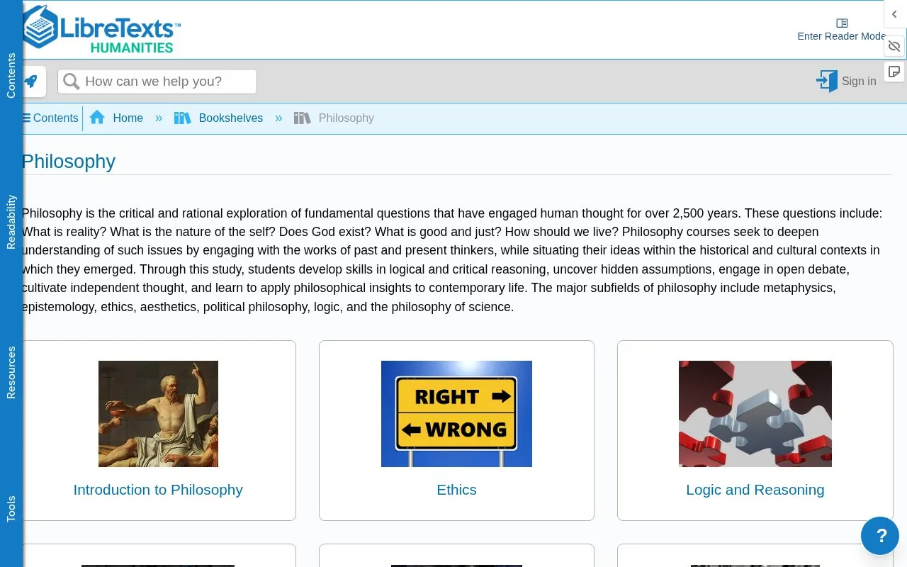 LibreTexts Philosophy homepage screenshot