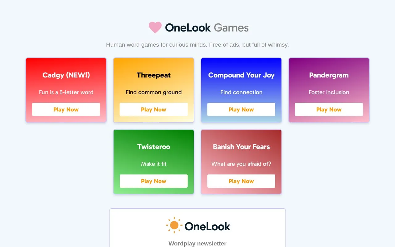 OneLook Games homepage screenshot