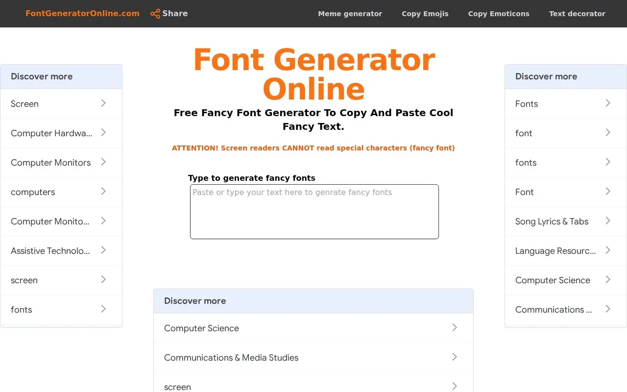 Font Generator Online homepage screenshot