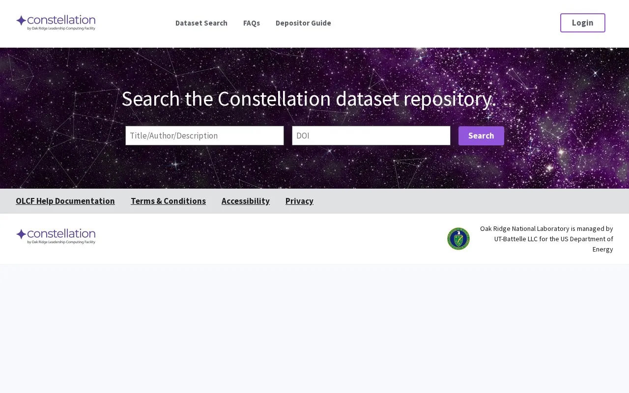 Oak Ridge Leadership Computing Facility Constellation Portal homepage screenshot