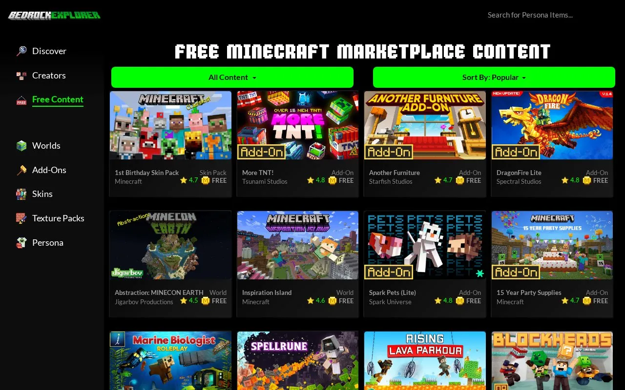 BedrockExplorer homepage screenshot