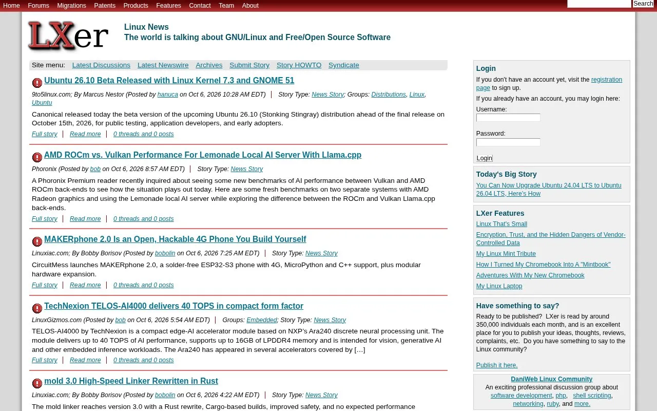 LXer homepage screenshot