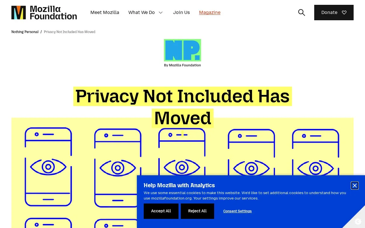 Privacy Not Included homepage screenshot