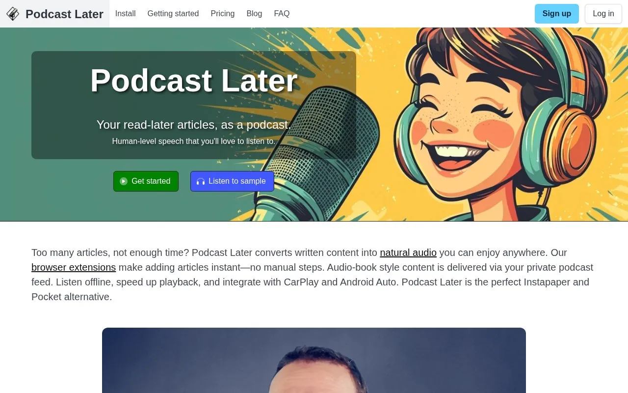 Podcast Later homepage screenshot