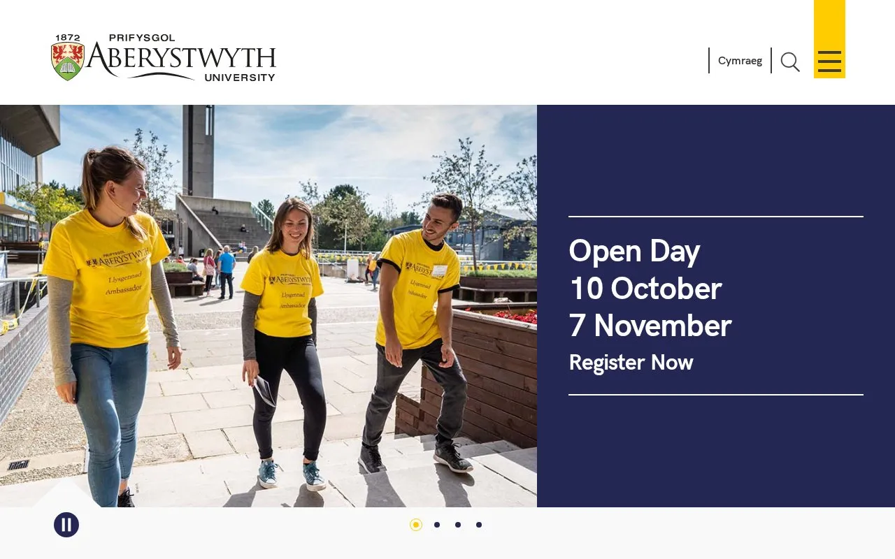 Aberystwyth University homepage screenshot