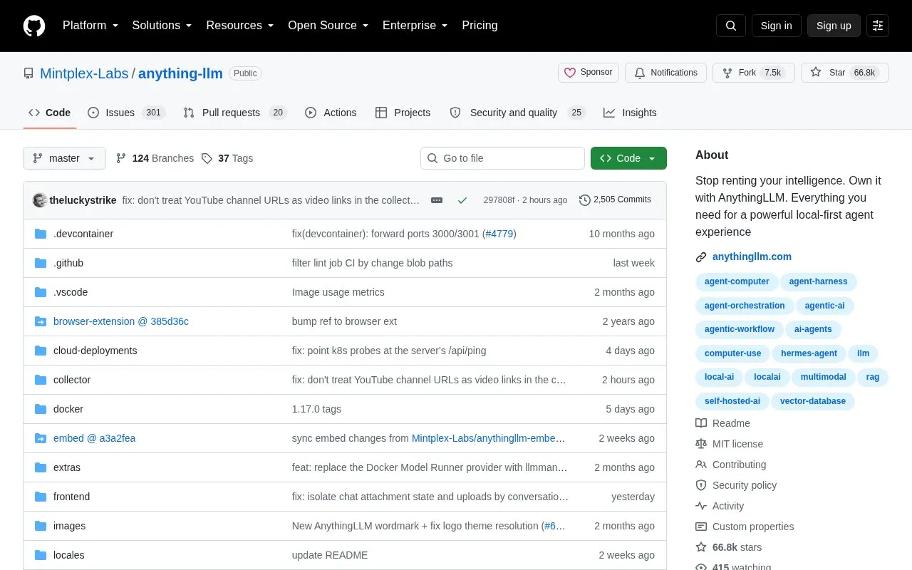 Anything Llm homepage screenshot