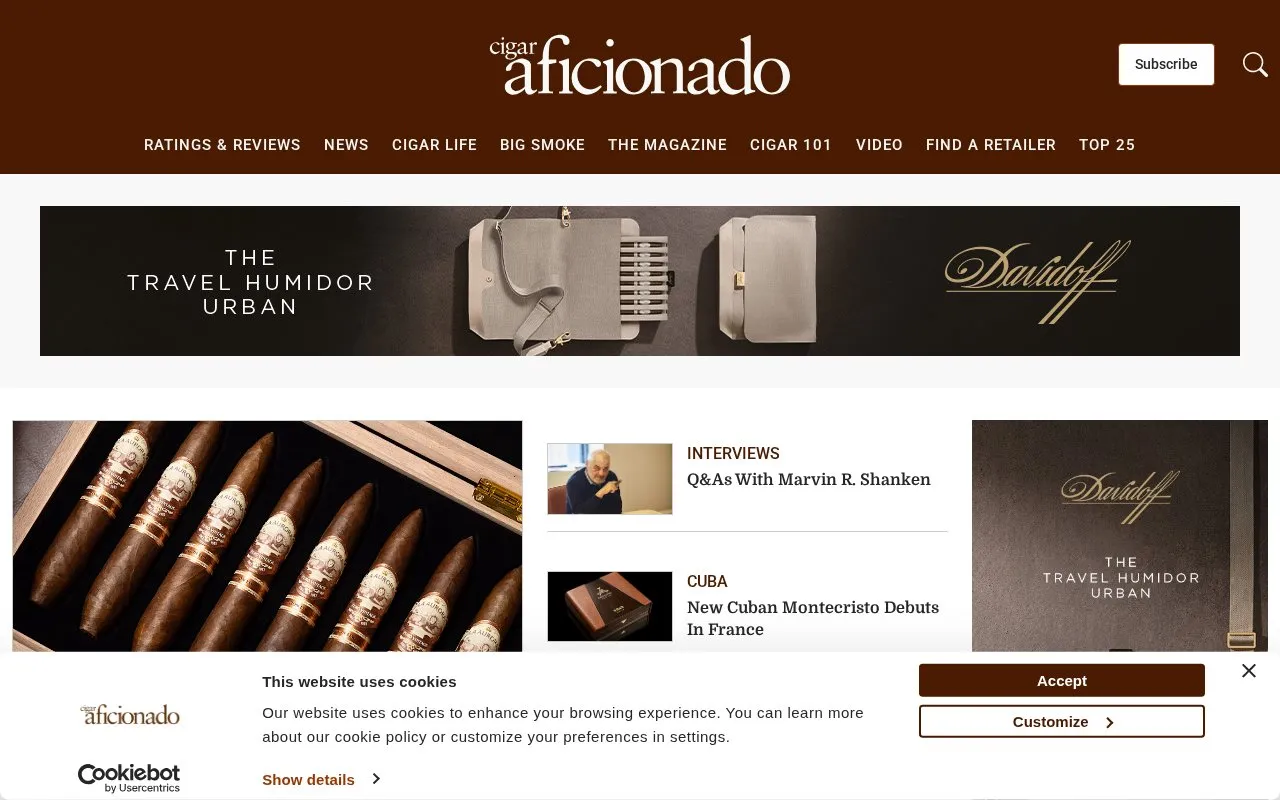 Cigar Aficionado homepage screenshot