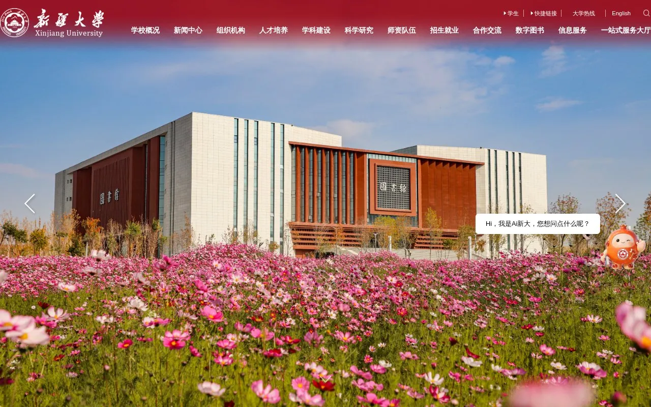 Xinjiang University homepage screenshot