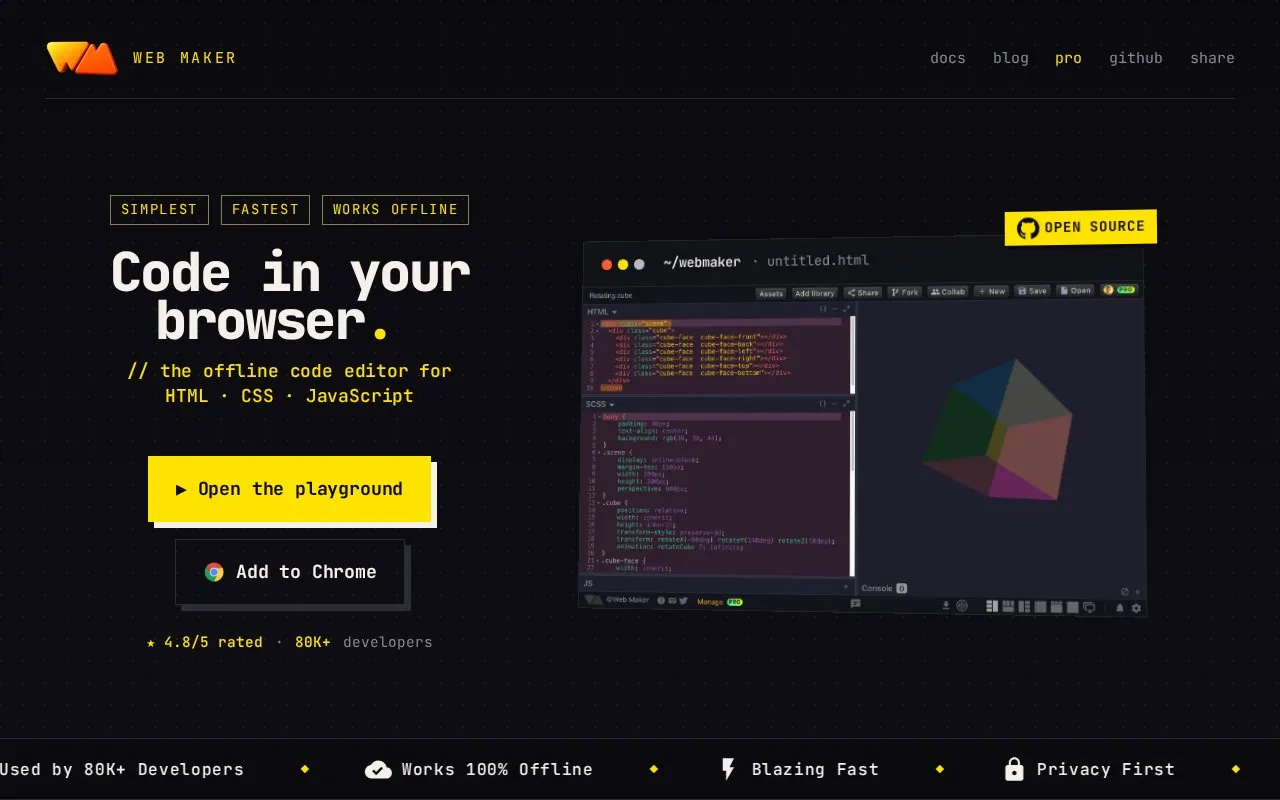 Web Maker homepage screenshot