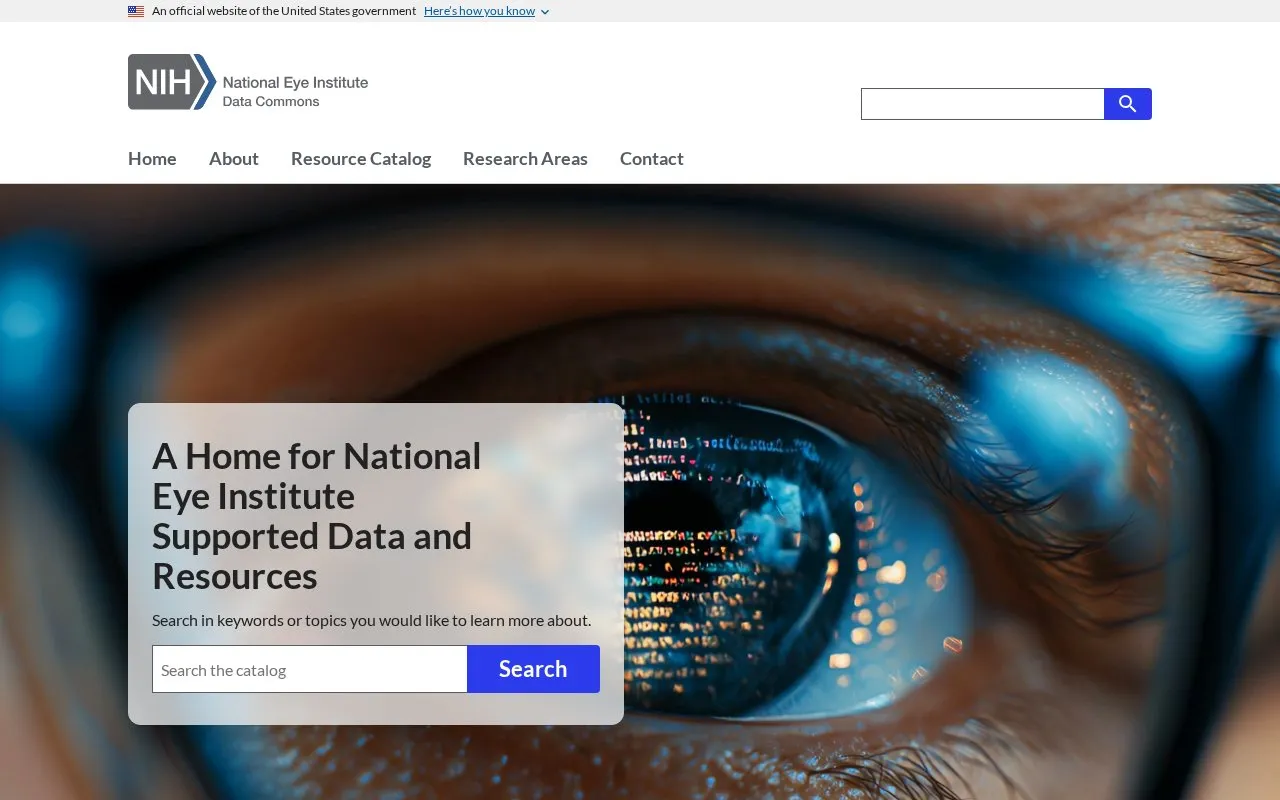 National Eye Institute Data Commons homepage screenshot