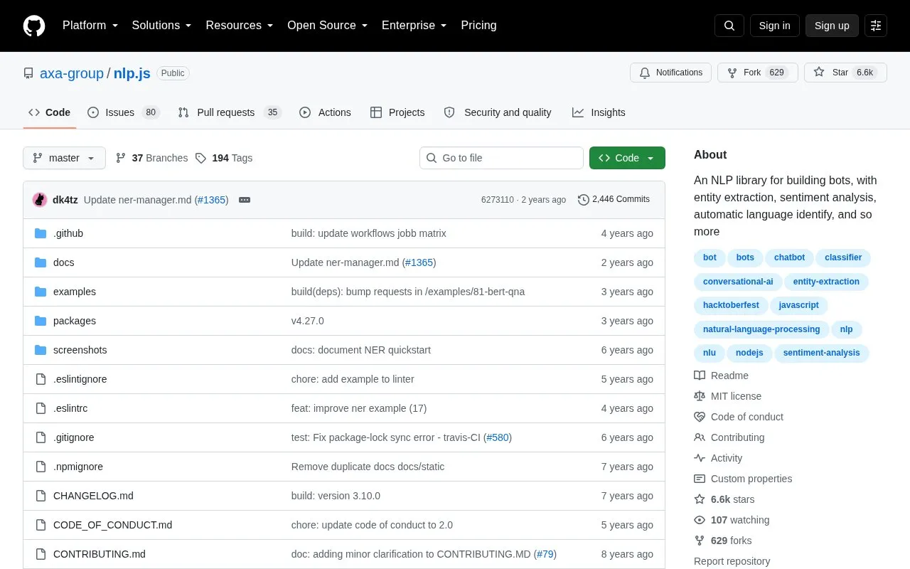 nlp.js homepage screenshot