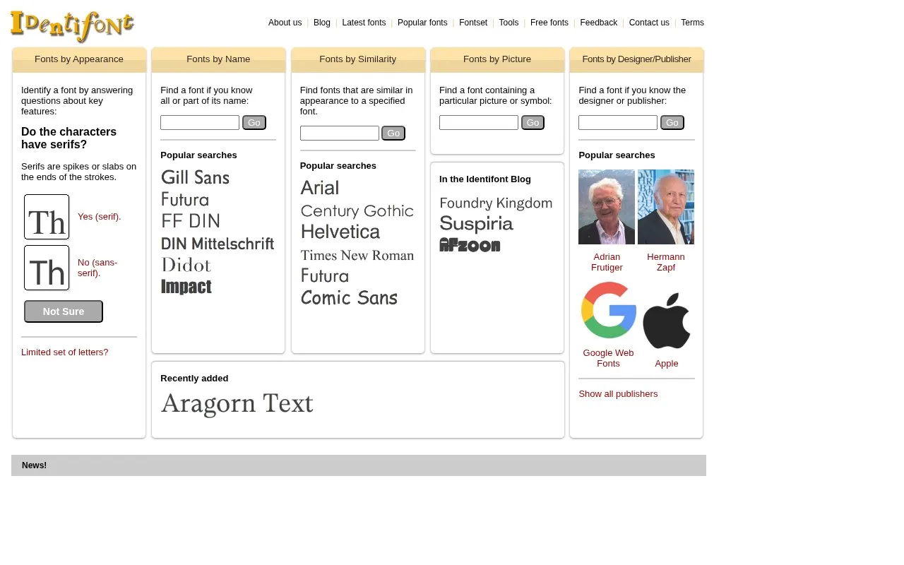 Identifont homepage screenshot