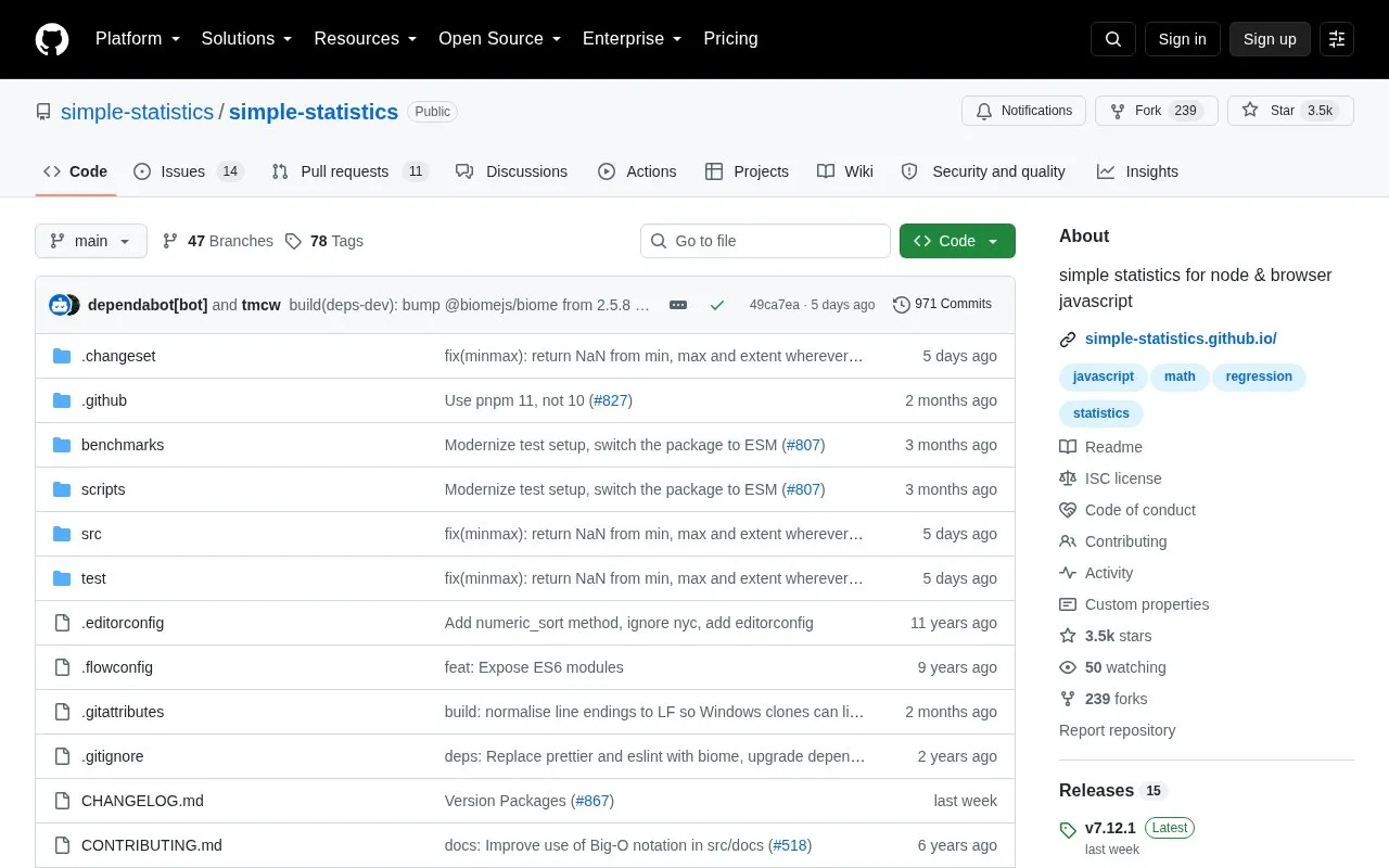 simple-statistics homepage screenshot