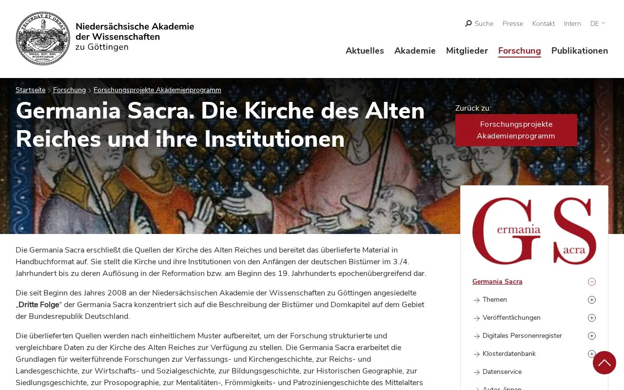 Germania Sacra Online homepage screenshot